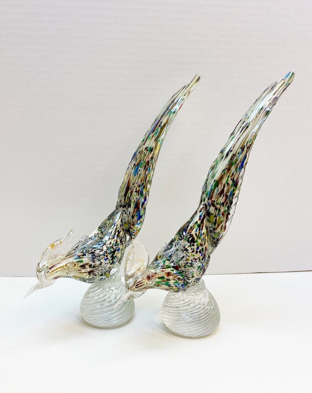 Mid-Century Modern Murano Glass Pheasant Set Table Sculpture Archemide Seguso
